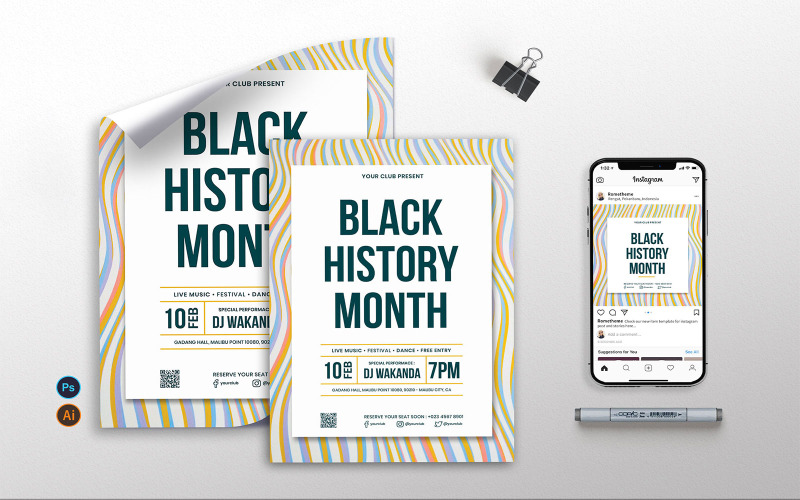 Download Фирменный стиль "Black History Month vol.2 - Flyer RB - Corporate Identity Template" / Black History Month vol.2 - Flyer RB - Corporate Identity Template - Фирменный стиль на тему графика black history month,event,template,black,print,clean,modern,history month,flyer,poster,instagram,psd,ai