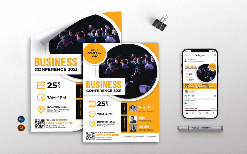 Download Фирменный стиль "Business Conference vol.2 - Flyer RB - Corporate Identity Template" / Business Conference vol.2 - Flyer RB - Corporate Identity Template - Фирменный стиль на тему графика business,conferences,corporate,agency,template,print,clean,modern,flyer,poster,instagram,psd,ai