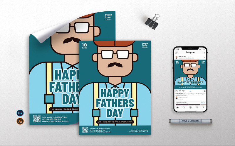 Download Фирменный стиль "Father Day vol.3 - Flyer, Poster RB - Corporate Identity Template" / Father Day vol.3 - Flyer, Poster RB - Corporate Identity Template - Фирменный стиль на тему графика father day,father,party,event,family,template,print,flyer,poster,instagram,psd,ai