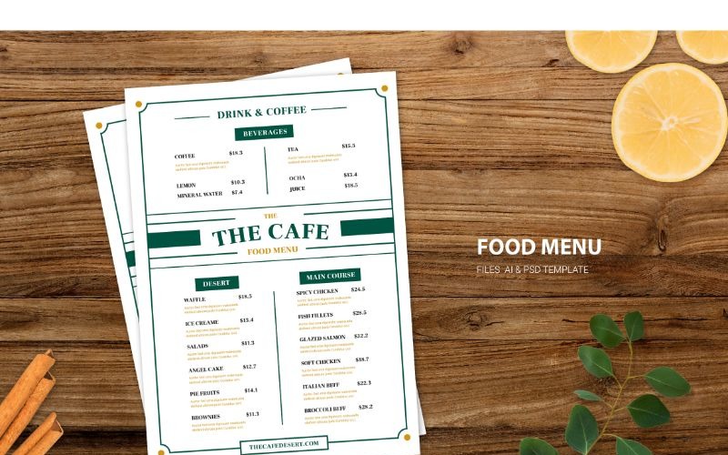 Download Фирменный стиль "Food Menu Green White - Corporate Identity Template" / Food Menu Green White - Corporate Identity Template - Фирменный стиль на тему графика adobe illustrator,adobe photoshop,bar,bundle,cafe,catering,coffee,shop,cookery,dishes,drink,food,list,menu,original,price,restaurant,taste