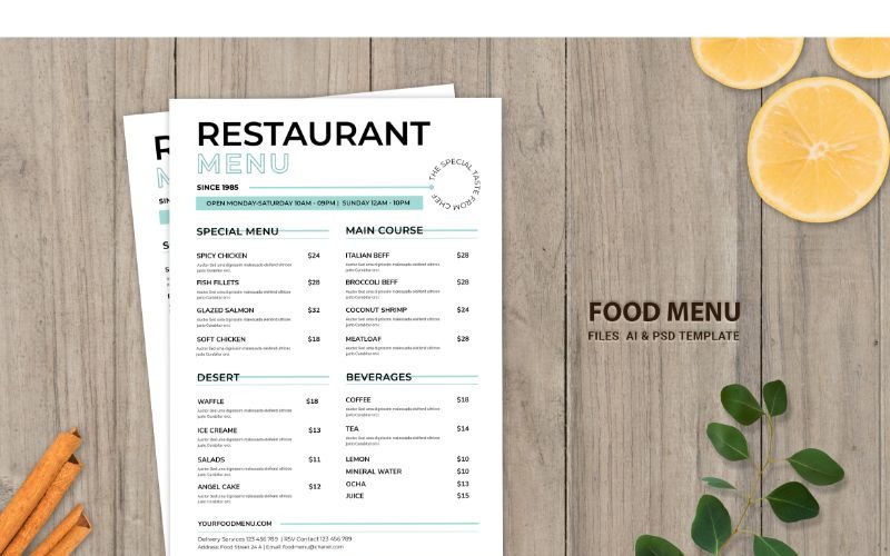 Food Menu Lemonade Corporate Identity Template