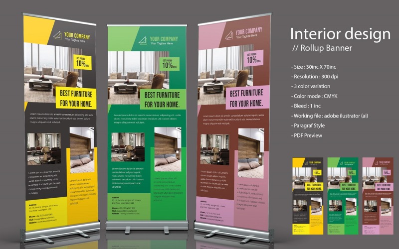 Interior Design Rollup Banner - Vállalati-azonosság sablon
