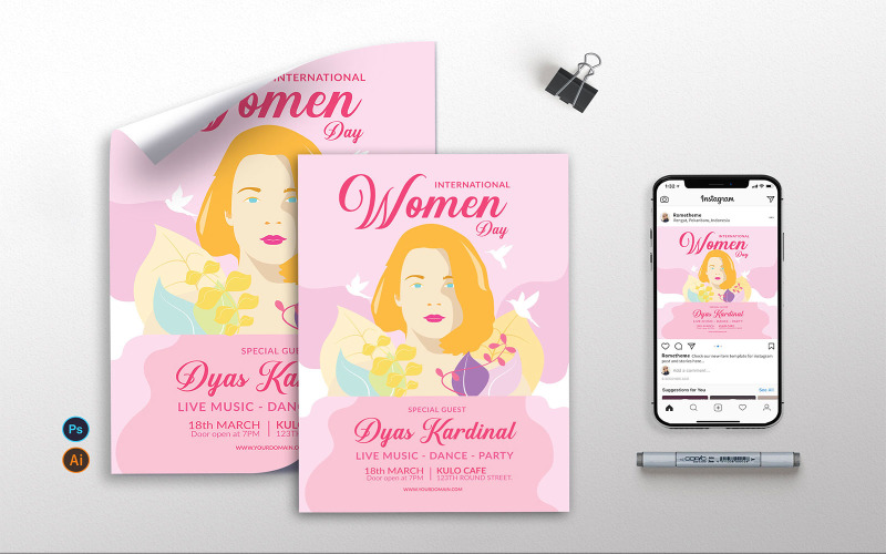 Download Фирменный стиль "International Womens vol.2 Flyer TY - Corporate Identity Template" / International Womens vol.2 Flyer TY - Corporate Identity Template - Фирменный стиль на тему графика mother,earth,world,nature,sustainable,graphic,party,celebration,health,simple,woman,floral,girls,green