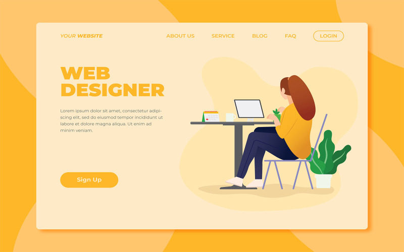 Download Фирменный стиль "Web Designer - Landing Page KF - Corporate Identity Template" / Web Designer - Landing Page KF - Corporate Identity Template - Фирменный стиль на тему графика landing page,template,hiring,corporate,yellow,illustration,minimalist,clean,agency,business