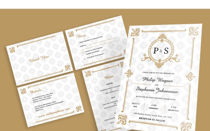 Download Фирменный стиль "Wedding Invitation 20 Royal Wedding - Corporate Identity Template" / Wedding Invitation 20 Royal Wedding - Corporate Identity Template - Фирменный стиль на тему графика card,wedding,design,invitation,illustration,vector,greeting,invite,celebration,marriage,set,romantic,royal,lux,glamour