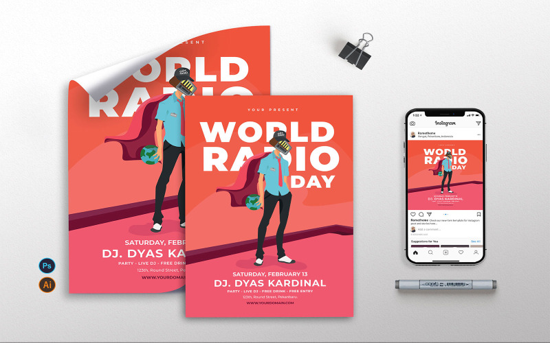 Download Фирменный стиль "World Radio Day vol.03 - Flyer TY - Corporate Identity Template" / World Radio Day vol.03 - Flyer TY - Corporate Identity Template - Фирменный стиль на тему графика radio,day,flyer,template,festival,promotions,cute,celebration,business,poster,print,templates,creative,pink,february,international