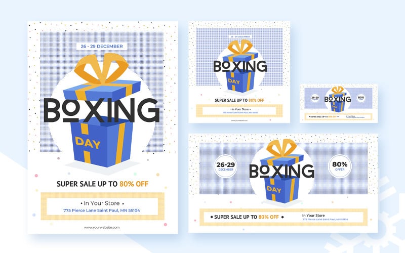 Download Шаблон для соцсетей "Boxing Day Pack with Flyer Social Media Template" / Boxing Day Pack with Flyer Social Media Template - Шаблон для соцсетей на тему графика boxing,day,flyer,social,media,pack,template,kit,print,templates,ecommerce,offers,instagram,twitter,facebook