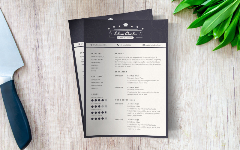 Download Резюме "Chef CV Resume Template" / Chef CV Resume Template - Резюме на тему графика chef,cv,template,resume,resturant,curriculum,vitae,business,professional,professionals,job,offer,jobs,letter,cover