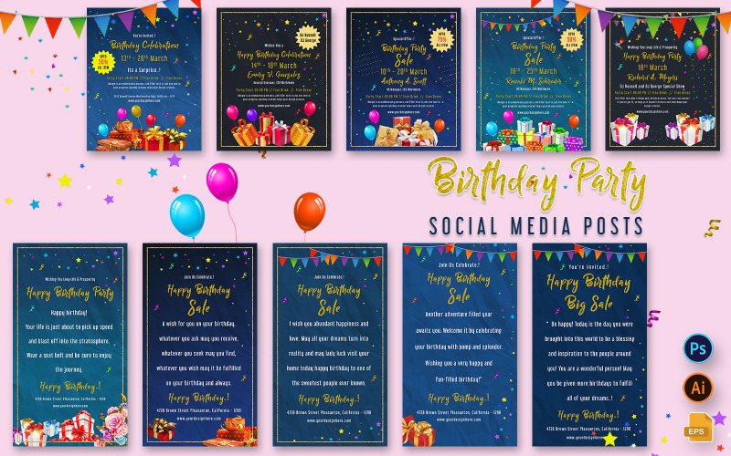 День народження партії повідомлень шаблон соціальних медіа