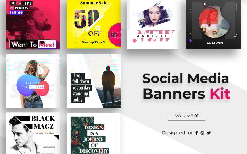 Download Шаблон для соцсетей "Fashion Pack Social Media Template" / Fashion Pack Social Media Template - Шаблон для соцсетей на тему графика social,media,kit,pack,volume,one,business,blog,quotes,fashion,magazine,creative