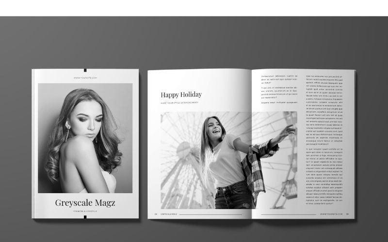 Modello di rivista Magz in scala di grigi