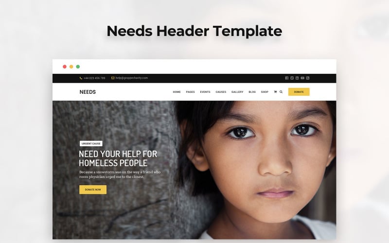 Download PSD шаблон "Charity Landing Page PSD Template" / Charity Landing Page PSD Template - PSD шаблон на тему графика charity,landing,page,psd,templates,header,need,template,design,trust,help,homeless,people,ui,kit,ux,pack,application,backend,panel
