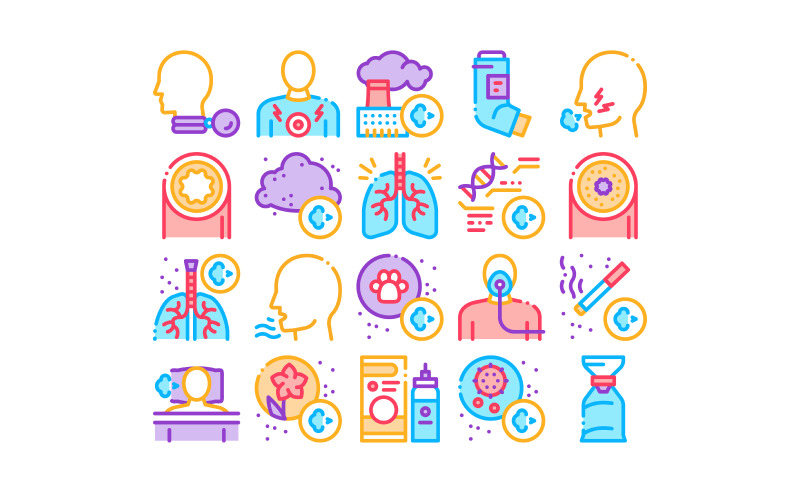 Download Набор иконок "Asthma Sick Allergen Collection Set Vector Iconset" / Asthma Sick Allergen Collection Set Vector Iconset - Набор иконок на тему medical asthma,sick,allergen,collection,icons,set,vector,allergy,animal,smoke,flowers,factory,smog,dust,medical,tool,lungs,concept,linear,pictograms