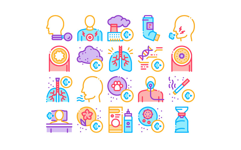 Astma Sick Alergen Collection Set Vector Iconset