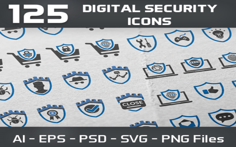 Download Набор иконок "125 Digital Security Icon Set" / 125 Digital Security Icon Set - Набор иконок на тему графика antivirus,bitcoin,business,danger,digital,email,encryption,firewall,guard,icon,information,insurance,it,it security,key,lock,network,network security,padlock,password