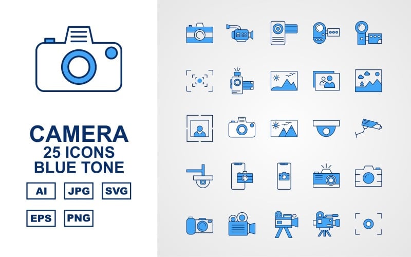 Download Набор иконок "25 Premium Camera Blue Tone Icon Set" / 25 Premium Camera Blue Tone Icon Set - Набор иконок на тему food camera,video camera,handycam,video,focus,camcorder,photo,gallery,image,cctv,mobile,media,movie,apple phona,ipade,icon,icons