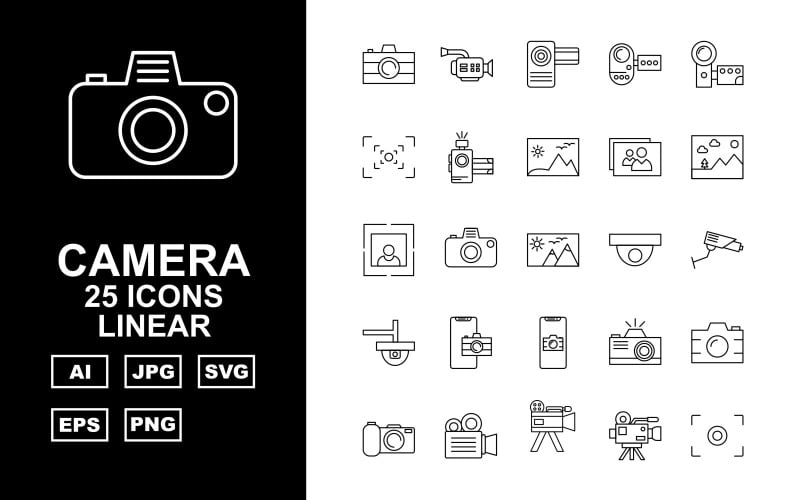 Download Набор иконок "25 Premium Camera Linear Icon Set" / 25 Premium Camera Linear Icon Set - Набор иконок на тему computer camera,video camera,handycam,video,focus,camcorder,photo,gallery,image,cctv,mobile,media,movie,apple phona,ipade,icon,icons