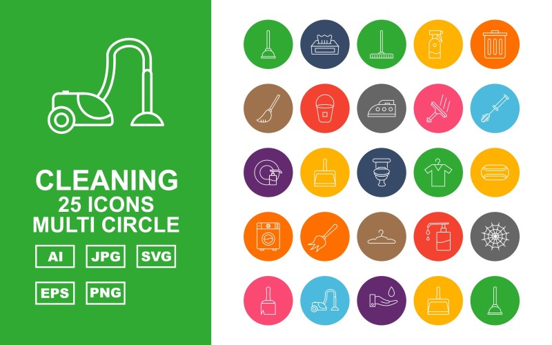 25 Преміум очищення Multi Circle Icon Set