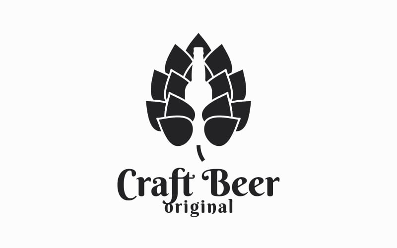 Bier Hopfen und Bierflasche. Logo-Vorlage