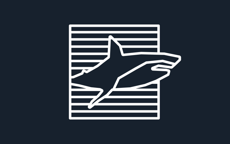 Download Шаблон логотипа "Outline Shark Logo Template" / Outline Shark Logo Template - Шаблон логотипа на тему графика shark,fish,sea,wild,marine,ocean,water,mascot,underwater,danger,abstract,fin,fishing,predator,wildlife,head,dangerous,aquatic,monster,clothing