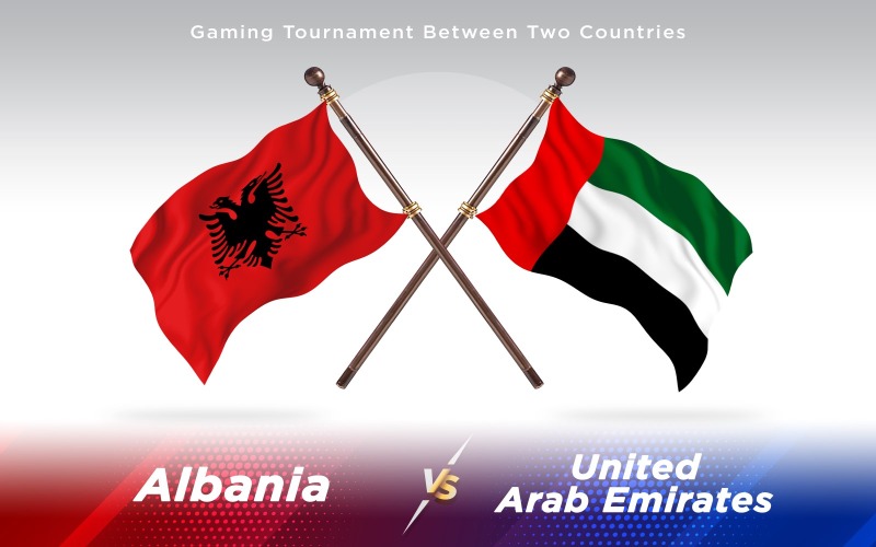 Albania frente a banderas de dos países de Emiratos Árabes Unidos - ilustración