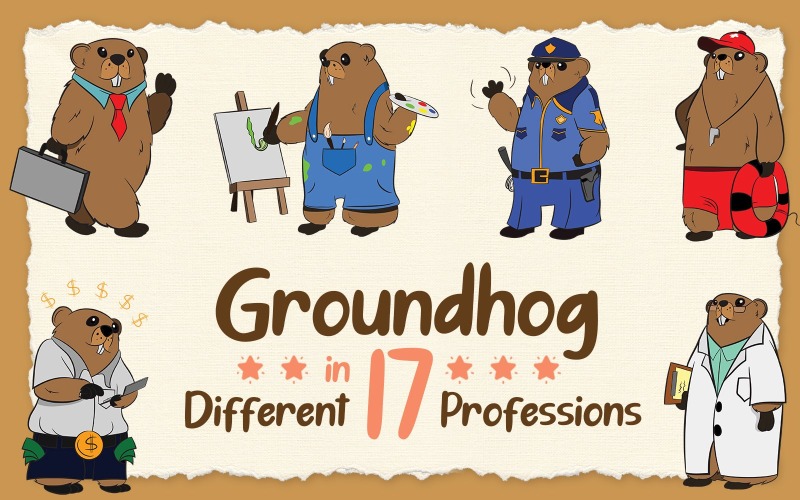 Download Иллюстрация "Groundhog Character in 17 Different Professions for Groundhog Day - Illustration" / Groundhog Character in 17 Different Professions for Groundhog Day - Illustration - Иллюстрация на тему графика groundhog,day,groundhogday,groundhogs,pennsylvania,dutch,doctor,salesman,superhero,lifeguard,handyman,accountant,chef,painter,poet,police,fire fighter,teacher,baker,waiter
