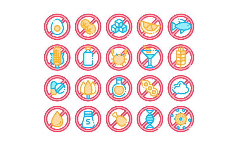 Alerjen içermeyen ürünler Icon Set