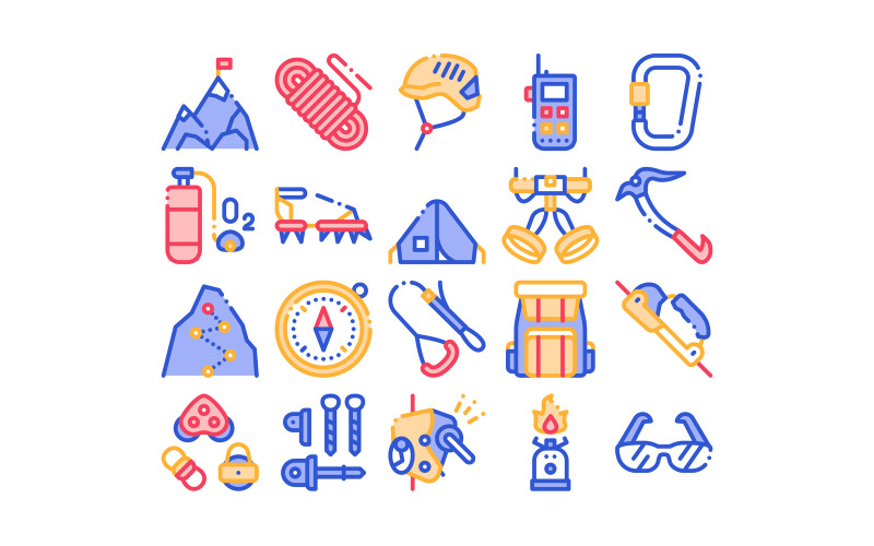 Download Набор иконок "Alpinism Collection Elements Vector Set Icon" / Alpinism Collection Elements Vector Set Icon - Набор иконок на тему sports alpinism,collection,elements,vector,icons,set,thin,line,compass,glasses,mountain,direction,burner,mountaineering,equipment,concept,linear,pictograms,color,contour