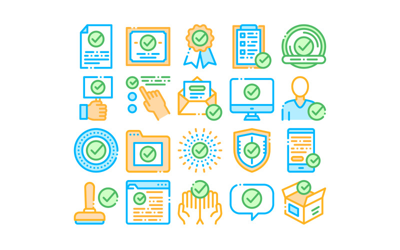 Download Набор иконок "Approved Collection Elements Vector Set Icon" / Approved Collection Elements Vector Set Icon - Набор иконок на тему computer approved,collection,elements,vector,icons,set,thin,line,sings,document,file,hands,monitor,smartphone,display,concept,linear,pictograms,color,contour