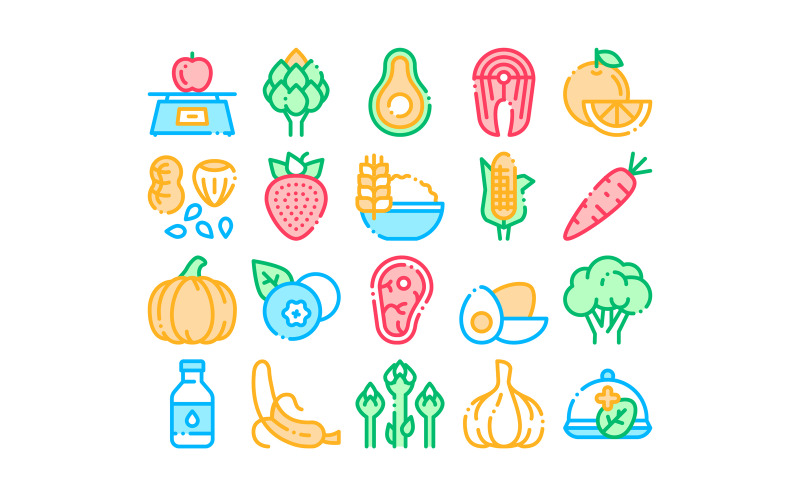 Collectie gezonde voeding Vector dunne lijn ingesteld pictogram