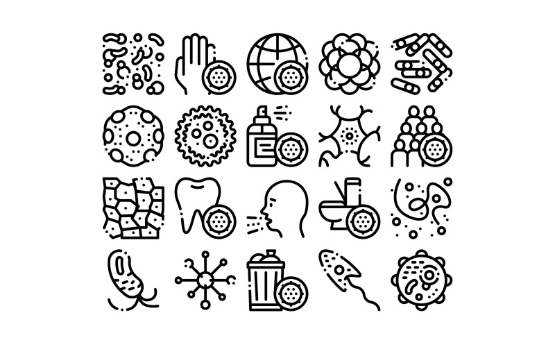 Download Набор иконок "Collection Bacteria Germs Vector Sign Set Icon" / Collection Bacteria Germs Vector Sign Set Icon - Набор иконок на тему people germs,bacteria,collection,vector,sign,icons,set,unhealthy,tooth,dirty,hands,sternutation,character,illness,people,linear,pictograms,microbe,types,contour