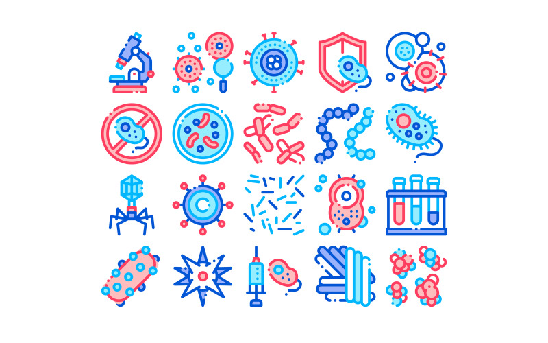 Download Набор иконок "Collection Pathogen Elements Vector Sign Set Icon" / Collection Pathogen Elements Vector Sign Set Icon - Набор иконок на тему medical collection,pathogen,elements,vector,sign,icons,set,bacteria,microorganism,microbes,germs,linear,pictograms,analysis,flask,injection,color,contour,illustrations,items