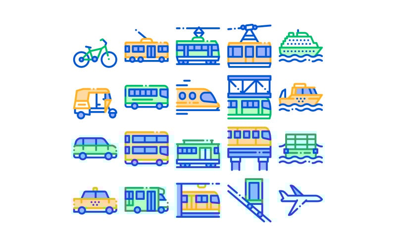 Download Набор иконок "Collection Public Transport Vector Line Set Icon" / Collection Public Transport Vector Line Set Icon - Набор иконок на тему transport transport,public,collection,vector,line,icons,set,trolleybus,bus,tramway,train,cable,way,monorail,linear,pictograms,car,taxi,plane,ship