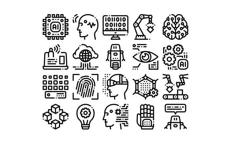 Icona di set sottile di vettore di intelligenza artificiale