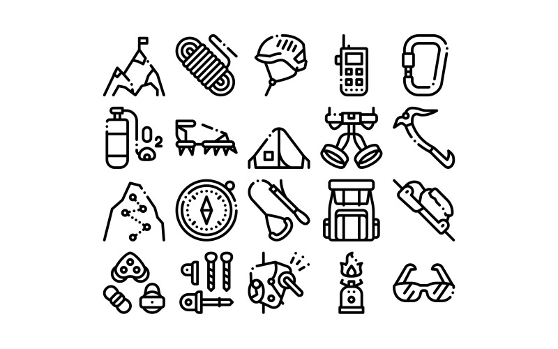 Kolekcja elementów alpinizmu wektor zestaw ikon