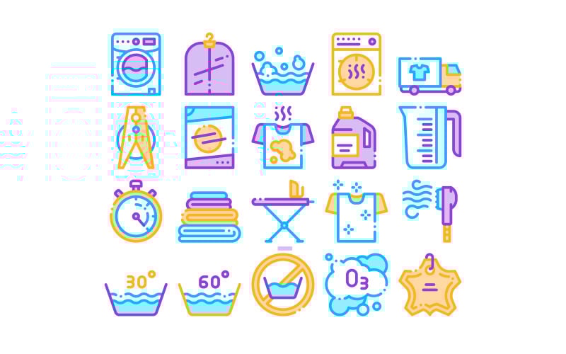 Laundry Service Vector Thin Line Set Icon
