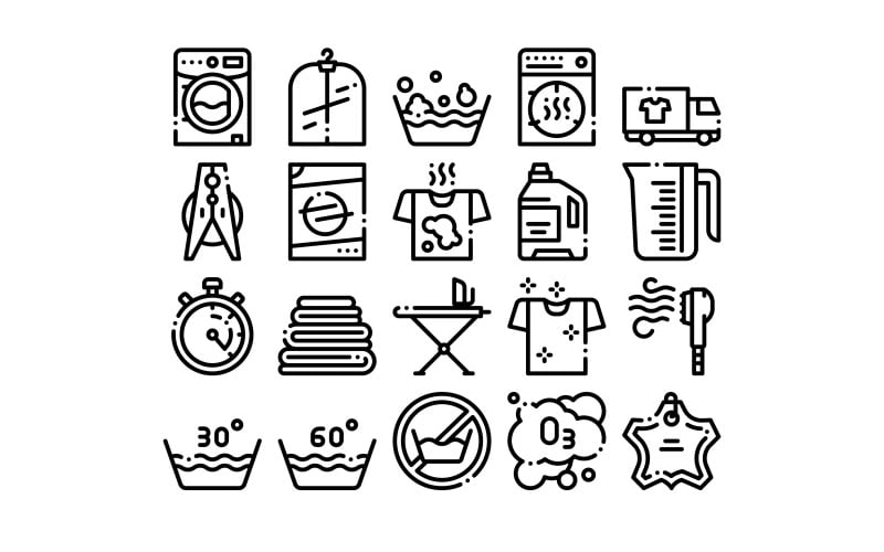 Download Набор иконок "Laundry Service Vector Thin Line Set Icon" / Laundry Service Vector Thin Line Set Icon - Набор иконок на тему city housework,laundry,service,ironing,hygiene,dirty,fabric,dry,chemical,cleaning