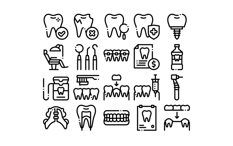 Download Набор иконок "Stomatology Collection Vector Thin Line Set Icon" / Stomatology Collection Vector Thin Line Set Icon - Набор иконок на тему medical stomatology,collection,vector,thin,line,icons,set,dentist,equipment,chair,healthy,unhealthy,tooth,linear,pictograms,jaw,denture,injection,anesthesia,contour