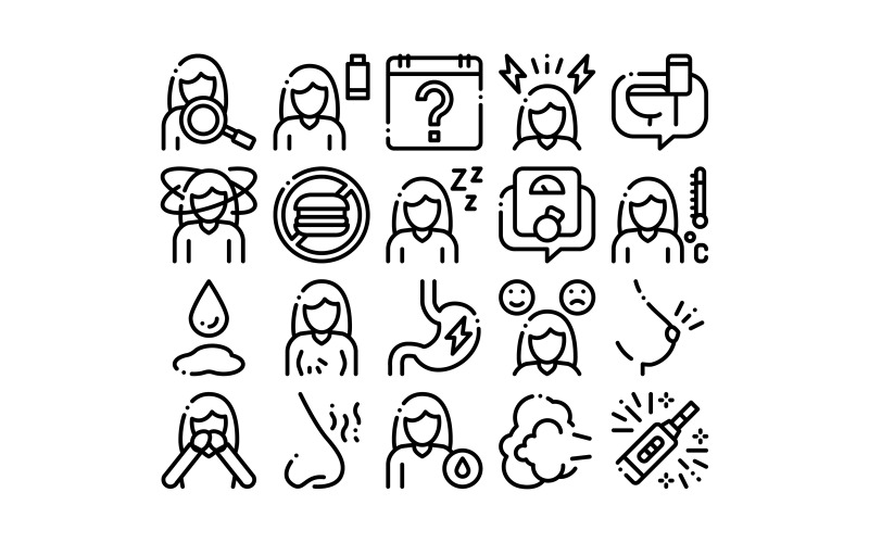 Symptomps van zwangerschap Element Vector Icons Set