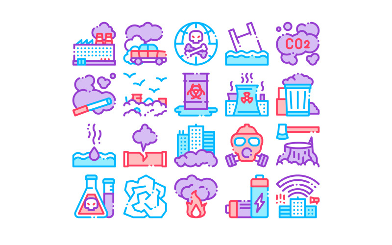 Vervuiling van de natuur Icon Set