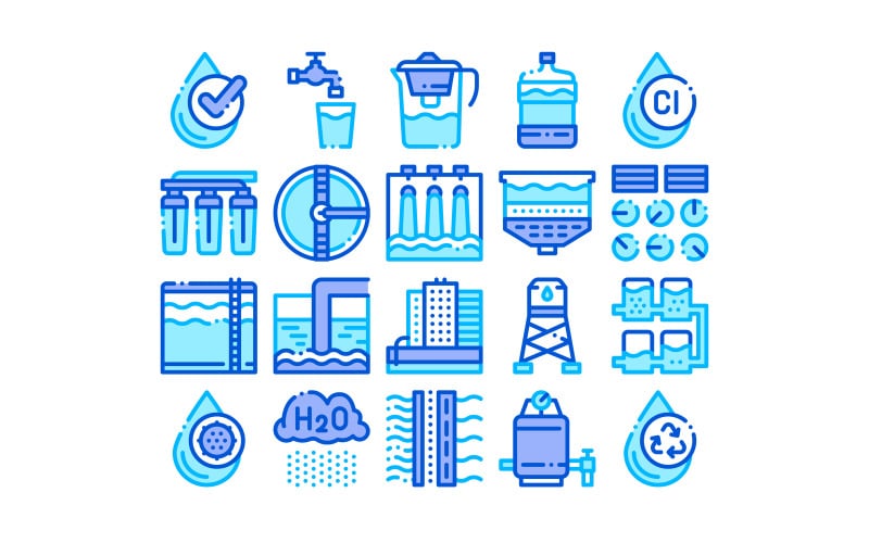 Download Набор иконок "Water Treatment Items Vector Thin Line Set Icon" / Water Treatment Items Vector Thin Line Set Icon - Набор иконок на тему nature water,treatment,items,vector,thin,line,icons,set,filter,cleaning,system,elements,microbe,germs,linear,pictograms,rain,cloud,pump,station