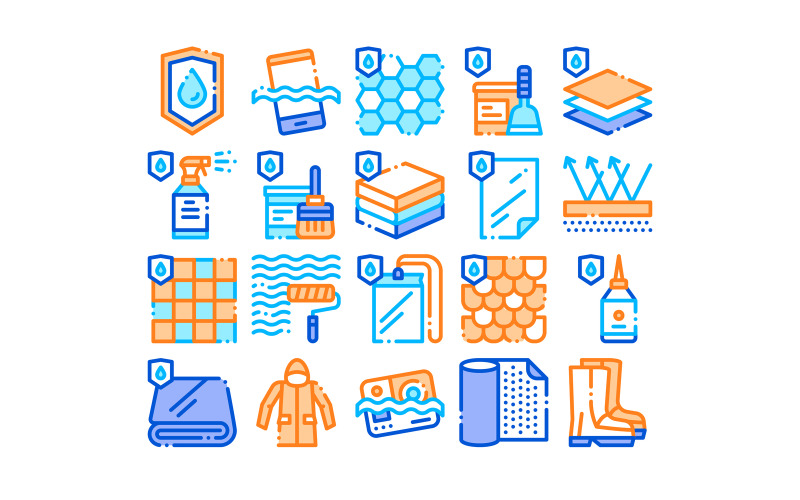 Download Набор иконок "Waterproof Materials Vector Thin Line Set Icon" / Waterproof Materials Vector Thin Line Set Icon - Набор иконок на тему industrial coating,drop,industrial,cloth,cover,waterproof,fabric,material,water,membrane,resistant,building,fiber,proof,properties,moisture,sealant,hydrophobic,boots,raincoat