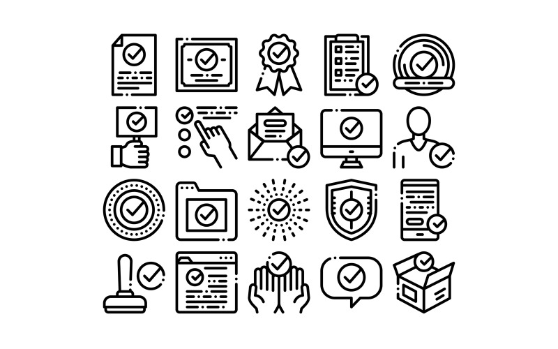 Download Набор иконок "Approved Collection Elements Vector Set Icon" / Approved Collection Elements Vector Set Icon - Набор иконок на тему computer approved,collection,elements,vector,icons,set,thin,line,sings,document,file,hands,monitor,smartphone,display,concept,linear,pictograms,contour,illustrations