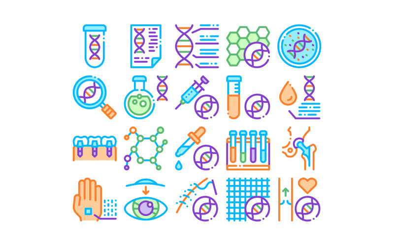Download Набор иконок "Biomaterials Collection Elements Vector Set Iconset" / Biomaterials Collection Elements Vector Set Iconset - Набор иконок на тему medical biomaterials,collection,elements,vector,icons,set,thin,line,biology,science,flasks,bioengineering,dna,medicine,vaccine,concept,linear,pictograms,color,contour