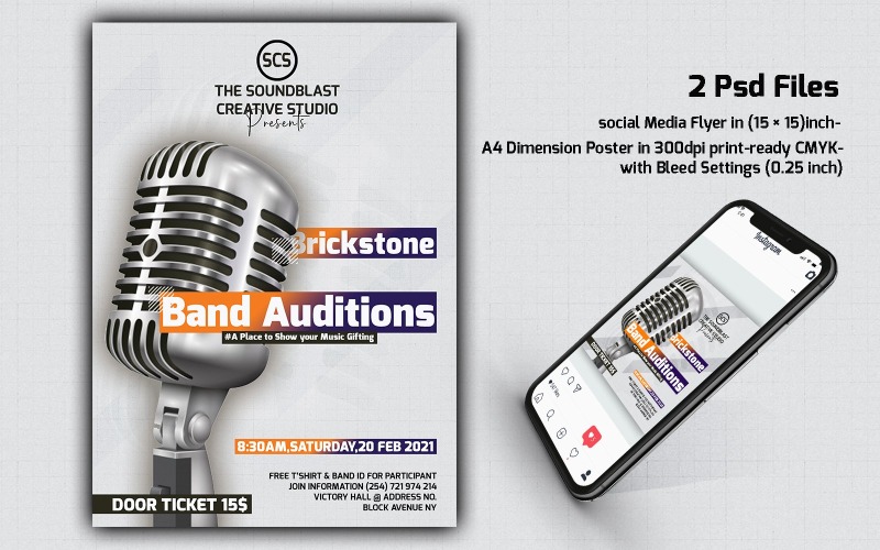 Download Фирменный стиль "Brickstone Band Auditions - Corporate Identity Template" / Brickstone Band Auditions - Corporate Identity Template - Фирменный стиль на тему графика artist flyer,banner,club flyer,cover,dj event,dj tour,dubstep,edm,electronic,elegant,flyer template,guest dj,hip hop flyer,house music,instagram,invitation,mixtape,music event,nightclub,party