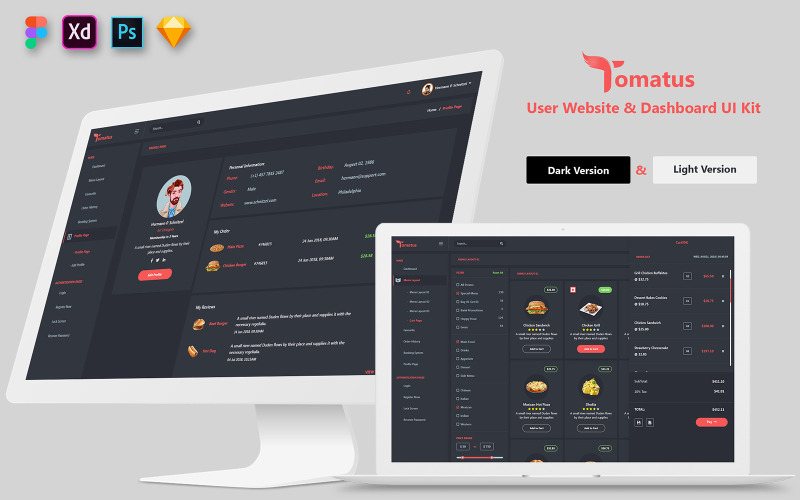餐馆用户网站和仪表板UI套件