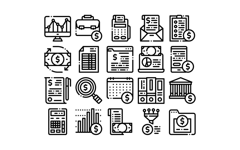 Download Набор иконок "Financial Accounting Collection Vector Set Icon" / Financial Accounting Collection Vector Set Icon - Набор иконок на тему финансы financial,accounting,collection,vector,icons,set,thin,line,money,dollar,sings,smartphone,display,magnifier,web,site,laptop,monitor,concept,linear