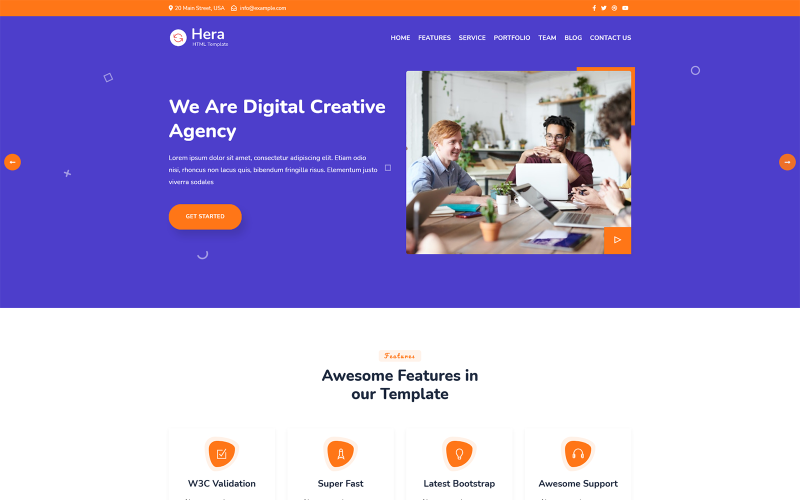 Hera - Digital Agency En sida HTML-målsidesmall