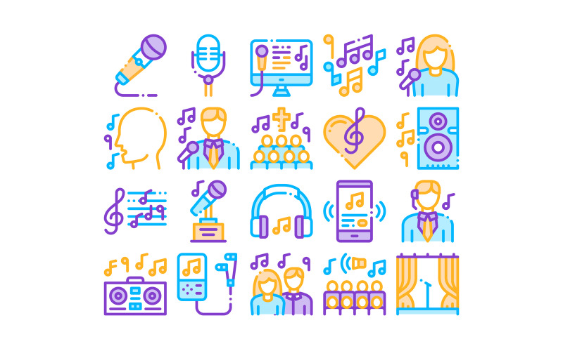 Insieme di vettore di elementi di raccolta di canzoni di canto Iconset