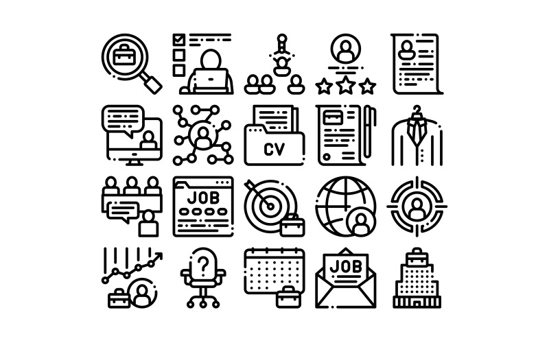 Download Набор иконок "Job Hunting Collection Elements Vector Set Iconset" / Job Hunting Collection Elements Vector Set Iconset - Набор иконок на тему people job,hunting,collection,elements,vector,icons,set,thin,line,business,people,recruitment,candidate,team,work,partnership,concept,linear,pictograms,contour